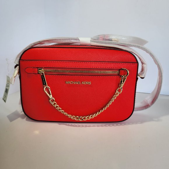 Michael Kors Jet Set Large Saffiano Leather Crossbody Bag- Coral NWT - Picture 12 of 12
